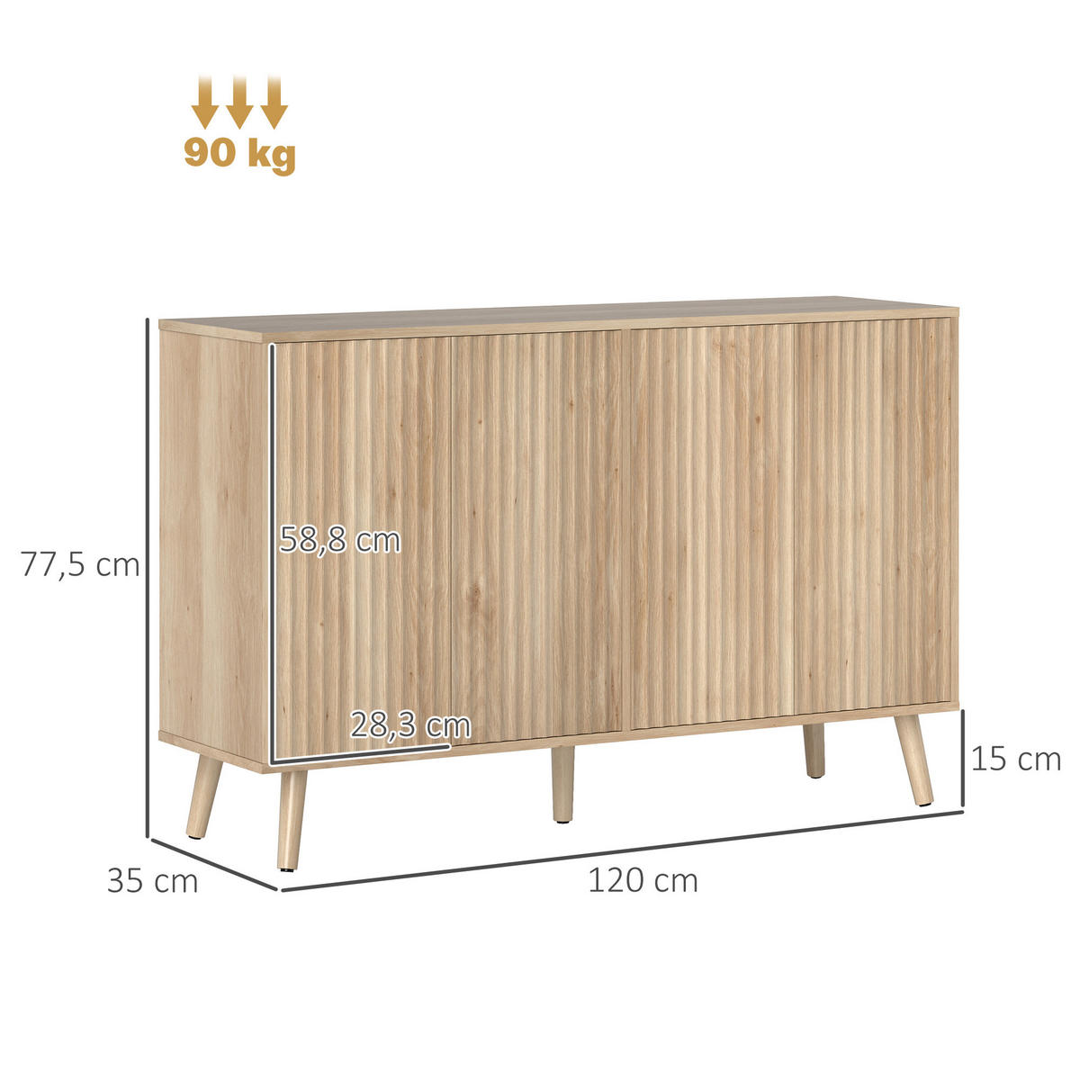 SIDEBOARD Eiche, 4 Türen, 120/35/77,5 cm - Eichefarben, Holz (120/77.5/35cm) - PANGIVO