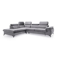 ECKSOFA FIORE Grau Velours-Stoff mit Schlaffunktion - Grau, Holz (275/221cm) - MASSENO
