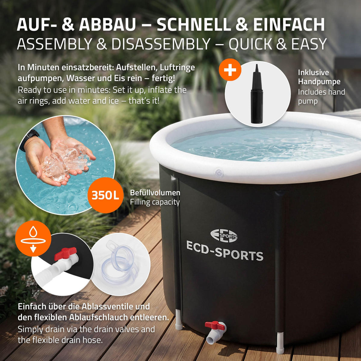 LEDOVÁ VANA Ø 80 cm 350 l černobílá z oxfordské tkaniny - černá, plast (80/75/80cm) - ECD-Germany