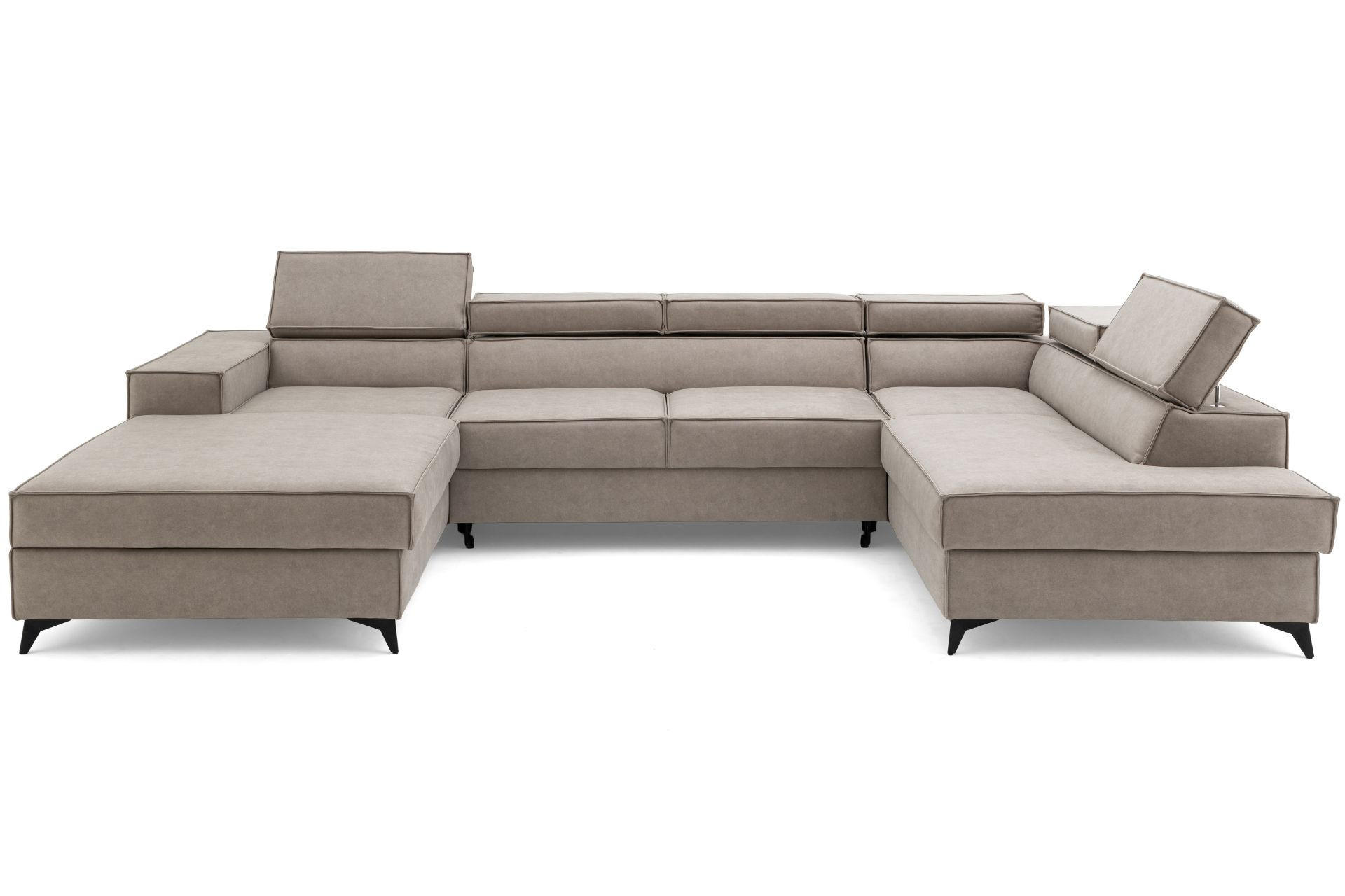 ECKSOFA PURE U Rechts mit Schlaffunktion 127x270 Velours Creme - Creme/Schwarz, Holz/Textil (204/340cm) - Muffo