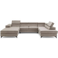 ECKSOFA PURE U Rechts mit Schlaffunktion 127x270 Velours Creme - Creme/Schwarz, Holz/Textil (204/340cm) - Muffo