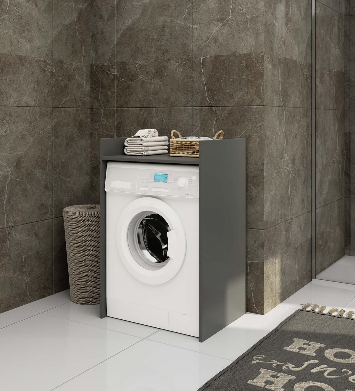 WASCHMASCHINENSCHRANK FIN Graphitgrau 50x64x98 cm - Graphitfarben, Holzwerkstoff (64/98/50cm) - Akord