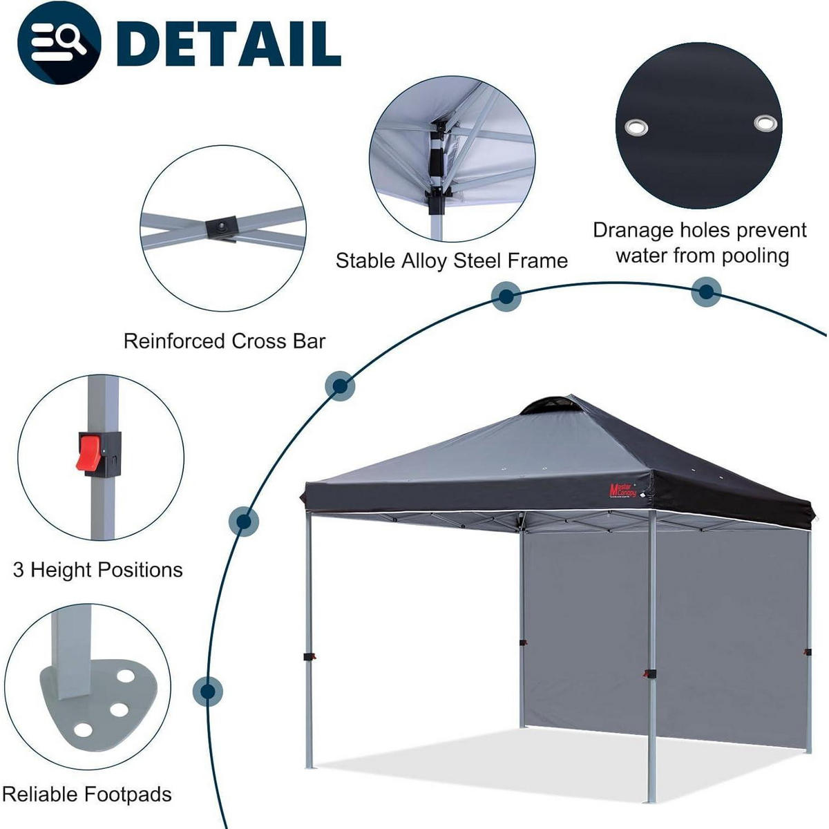 FALTPAVILLON 3 x 3 m mit Seitenwand Schwarz - Schwarz, Textil (304.8/266.7/304.8cm)
