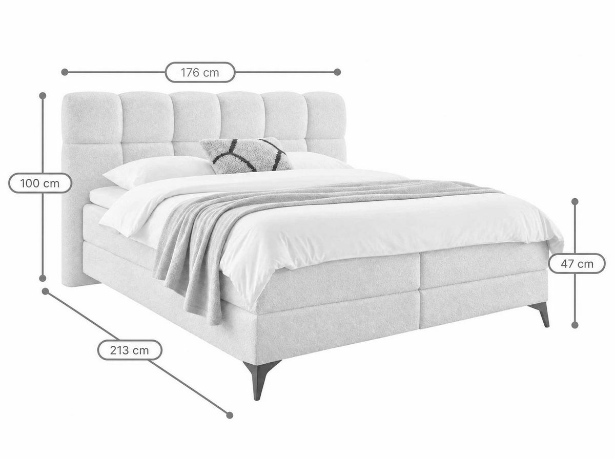 BOXBETT Marbella 160/200 cm Samt Beige mit Bettkasten, mit Matratze, mit Premium Topper H2/H3 - Beige/Schwarz, Textil (160/200cm) - wonello