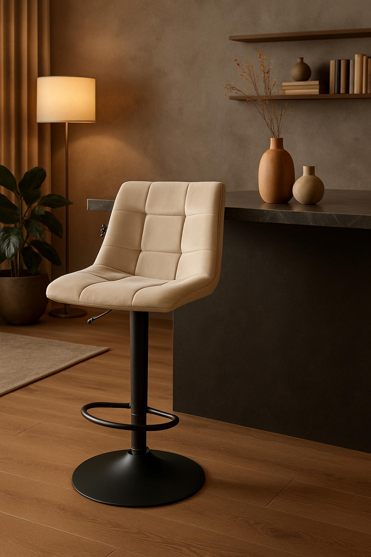 BARHOCKER James Samt schwarz creme - Creme/Schwarz, Textil/Metall (43/108.5/46.5cm) - TPFLiving