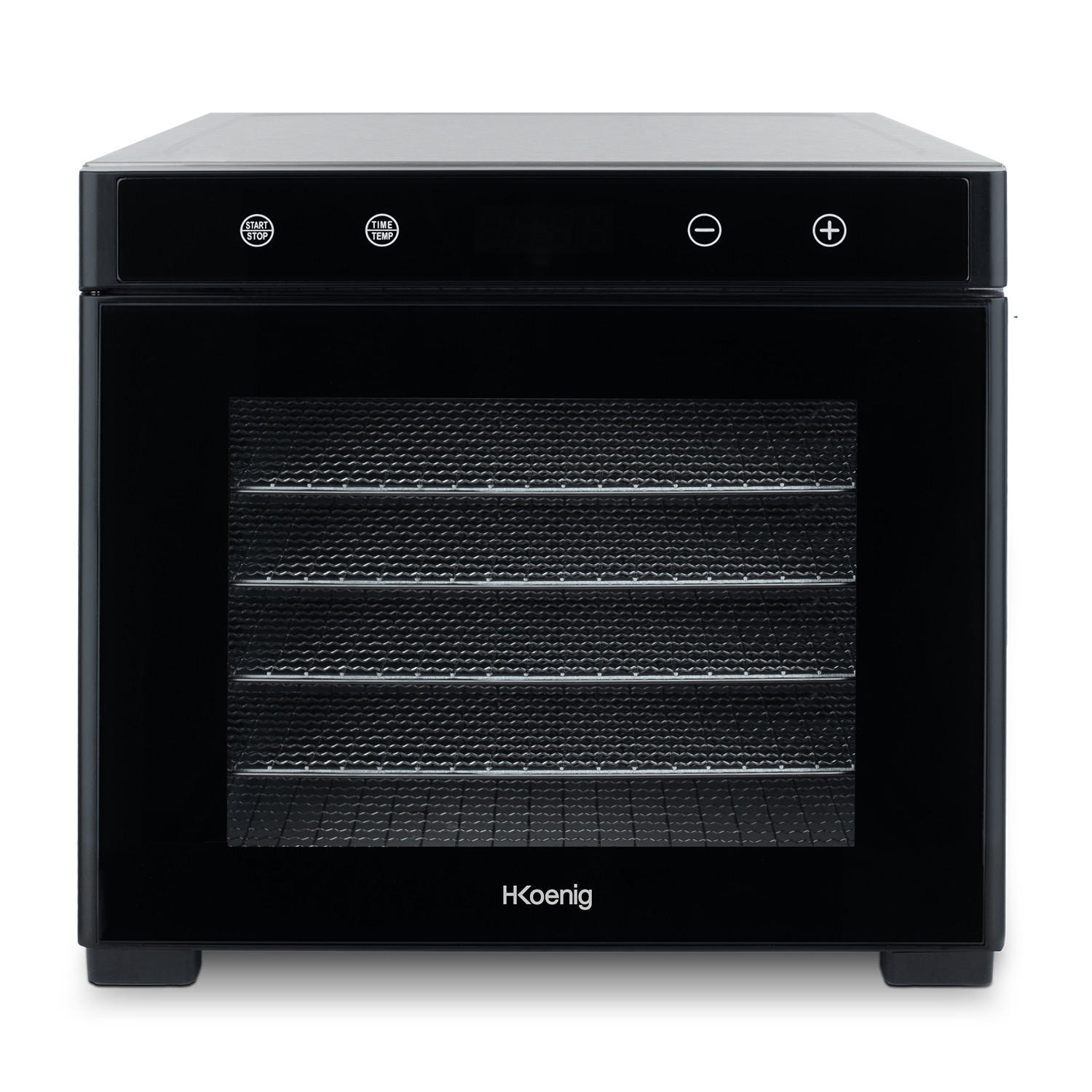 DÖRRAUTOMAT DSY900 Schwarz, 6 herausnehmbare Trocknerplatten, variable Thermostat von 35 ° bis 70 °C, Touchscreen, 650 W - Schwarz/Grau, Metall (34/31.1/45cm) - HKoenig