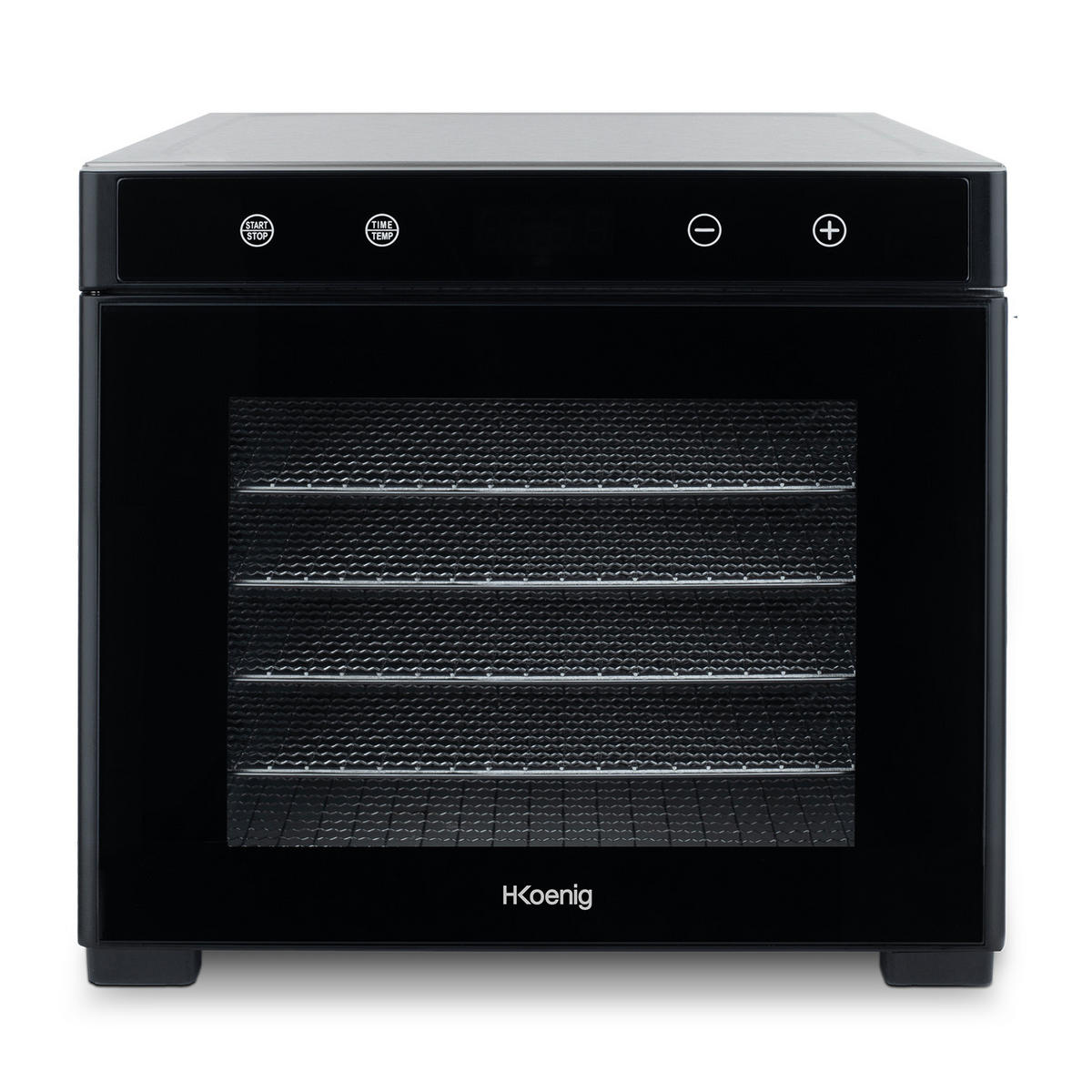 DÖRRAUTOMAT DSY900 Schwarz, 6 herausnehmbare Trocknerplatten, variable Thermostat von 35 ° bis 70 °C, Touchscreen, 650 W - Schwarz/Grau, Metall (34/31.1/45cm) - HKoenig