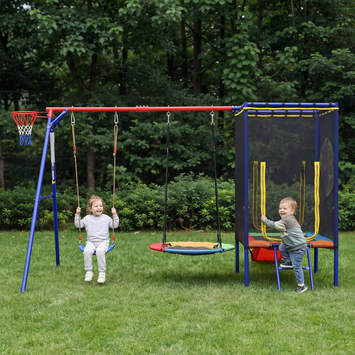 SPIELGERÄT Outdoor Kinder Trampolin Schaukel Rutsche - Multicolor, Metall (336/217cm) - LEBENLANG