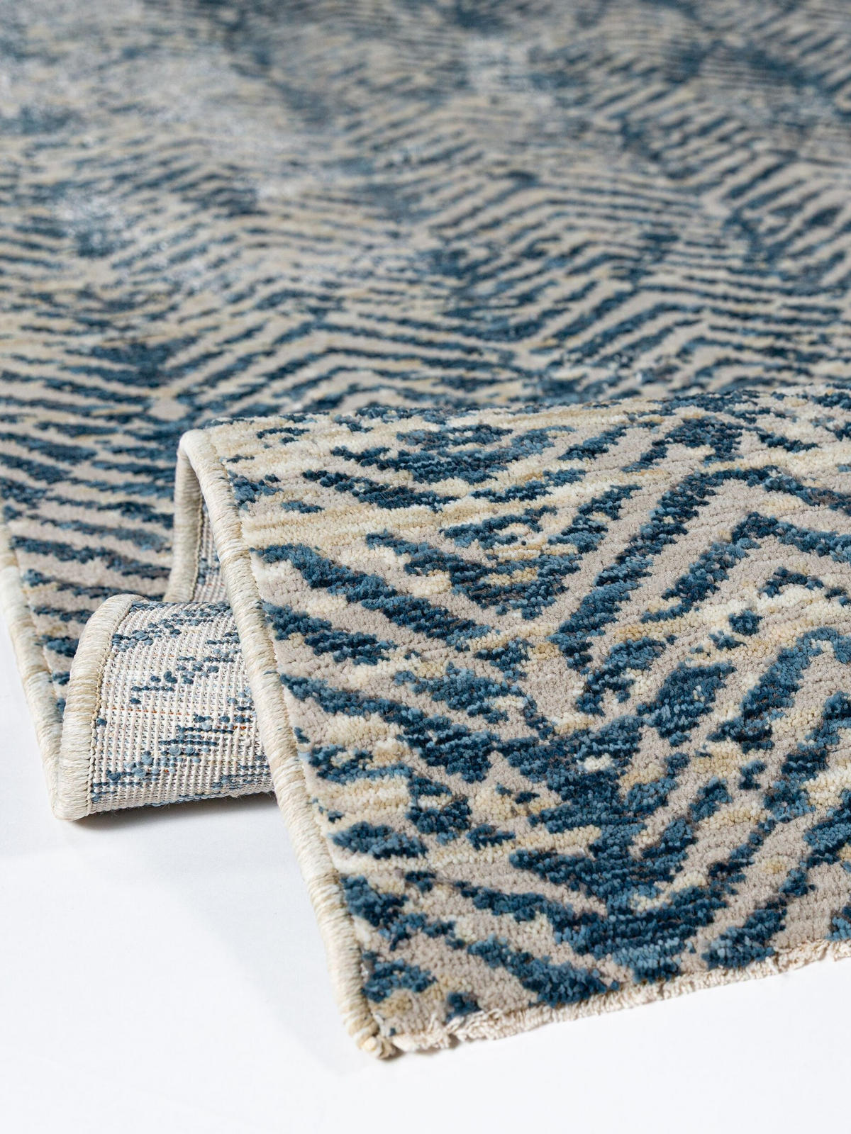 TEPPICH Kurzflor CROAL, in Natur-Blau, Chevron, 160 x 230 cm - Blaugrau, Textil (160/230cm) - KADIMA DESIGN