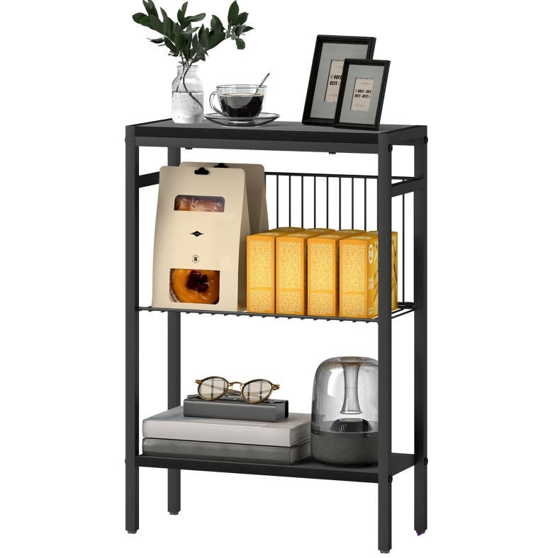 BEISTELLTISCH 43/18/62,5 cm schwarz aus Spanplatte mit 3 Ablagen - Schwarz, Holzwerkstoff (43/18/62.5cm) - OKWISH