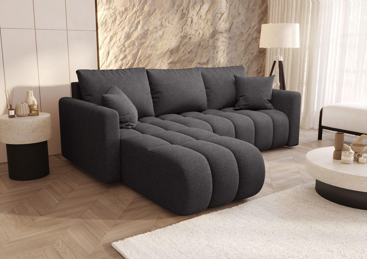 ECKSOFA GARDA links grau Strickstoff Aragon 93 - Schlaffunktion, Bettkasten - Grau, Textil (230/150cm) - Cornero