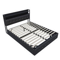GASDRUCKBETT 140x200 schwarz leder led steckdosen - Schwarz, Metall - SHOPENTRA