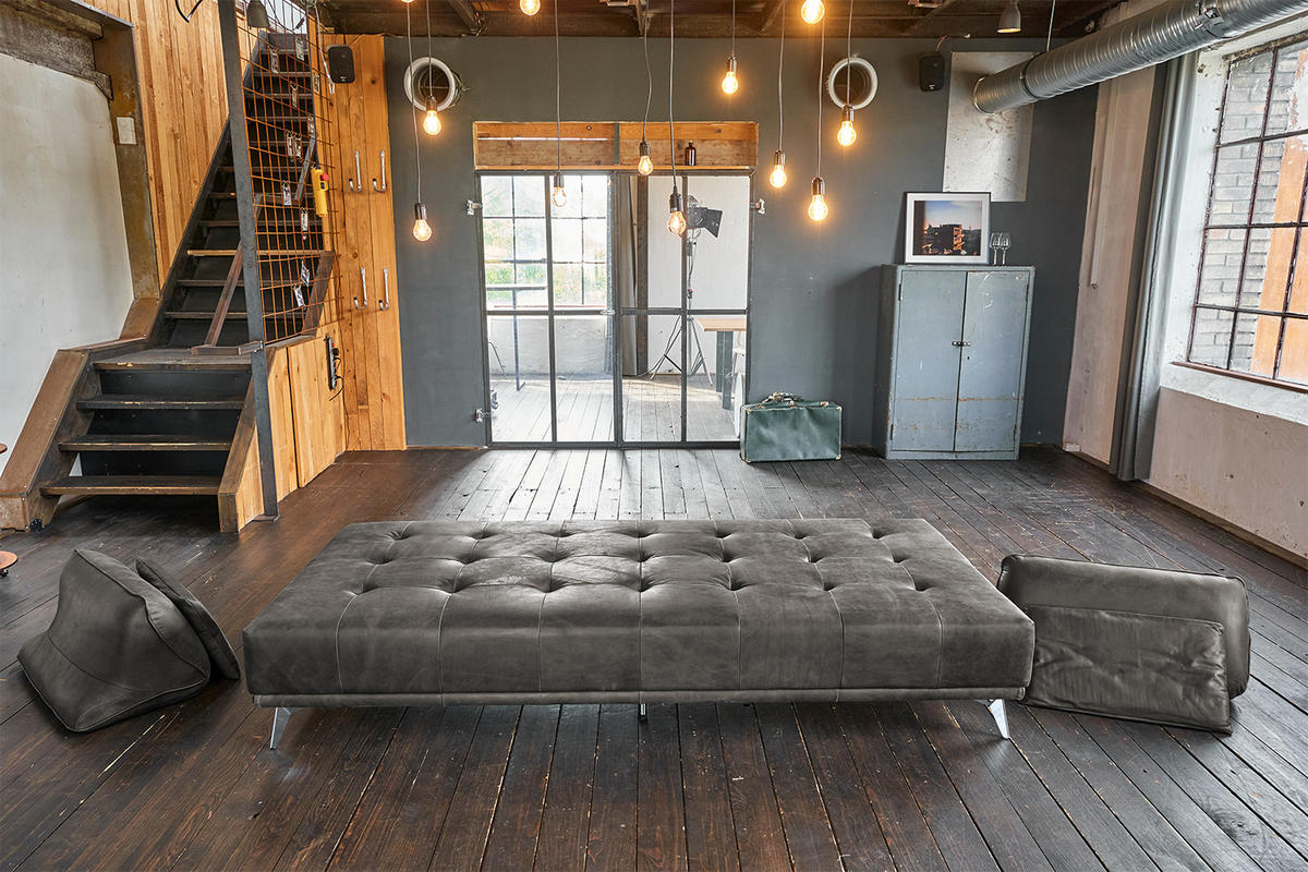 SOFA WIOLO Grau Leder - Silberfarben/Grau, Leder (110/83/240cm) - KAWOLA