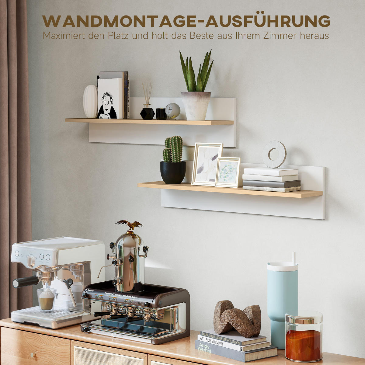 WANDBOARD DE-08861 2er-Set, Schweberegal, 80 cm Naturholz - Naturfarben, Holzwerkstoff (80/20/16.5cm) - ComfortXL
