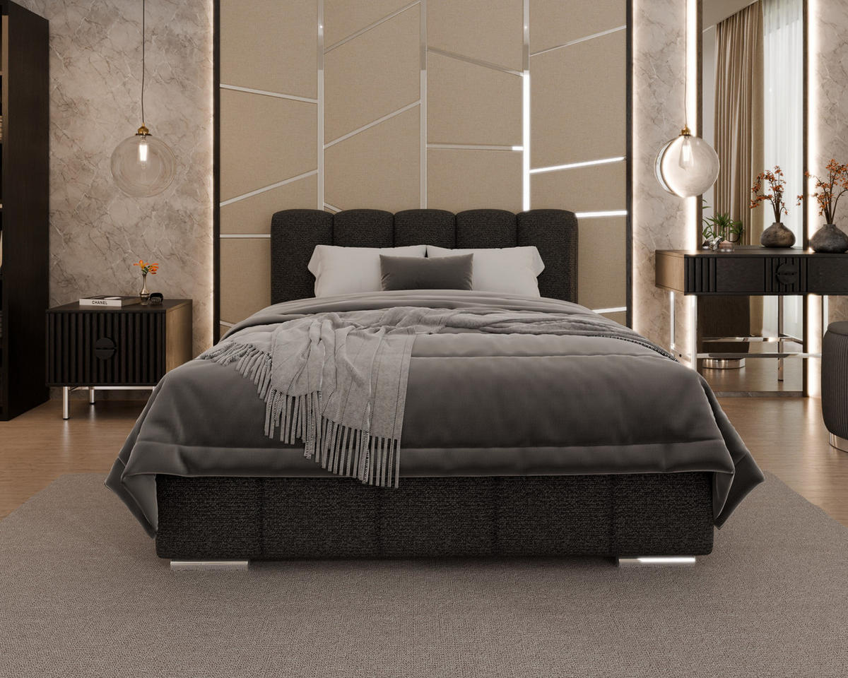 POLSTERBETT Zaira 140x200cm – Elegantes Polsterbett für modernen Wohnstil , ohne matratze, schwarz - Schwarz, Holz (100/200cm) - Homesy
