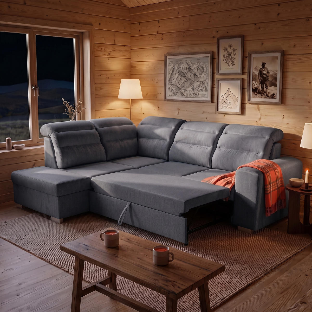 ECKSOFA CLOUD L Links mit Schlaffunktion 120x190 Velours Dunkelgrau - Chromfarben/Dunkelgrau, Holz/Kunststoff (202/260cm) - Muffo