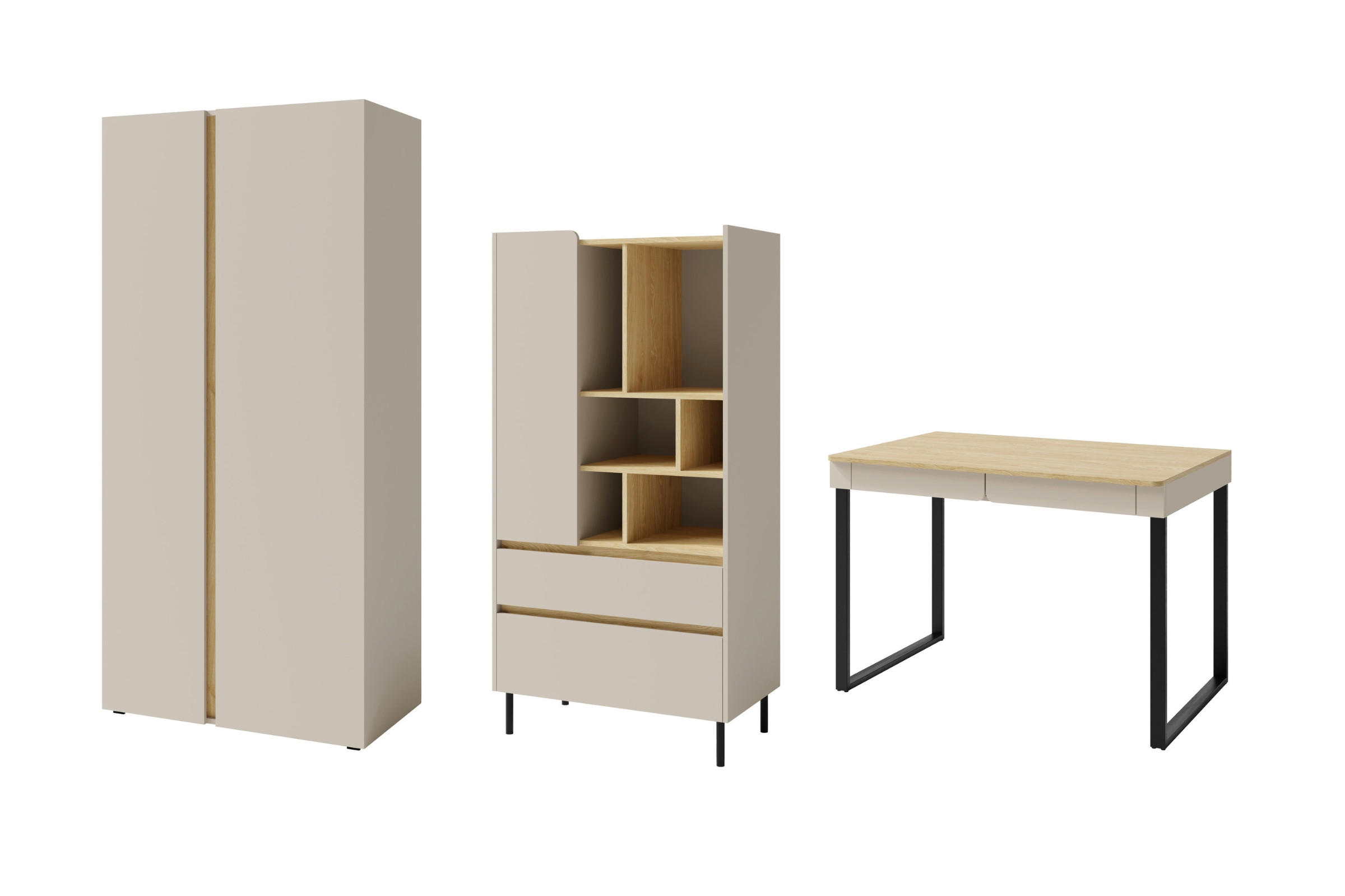 JUGENDZIMMER-SET LIBU B 3-teilig in Sandbeige / Geölte Eiche - Eichefarben/Beige, Holzwerkstoff (295/195/63cm) - Deine Möbel 24