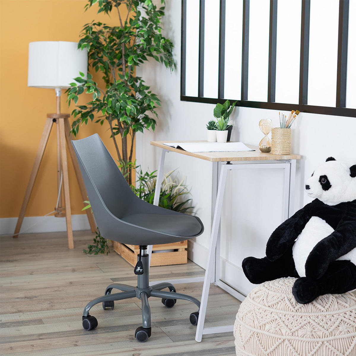 DREHSTUHL Lederlook grau - Grau, Kunststoff/Metall (38/85/39cm) - Urban Meuble