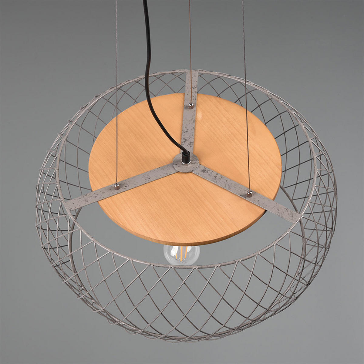 PENDELLEUCHTE Metall Silber rund Drahtgeflecht - Silberfarben, Holz (50/50/150cm)