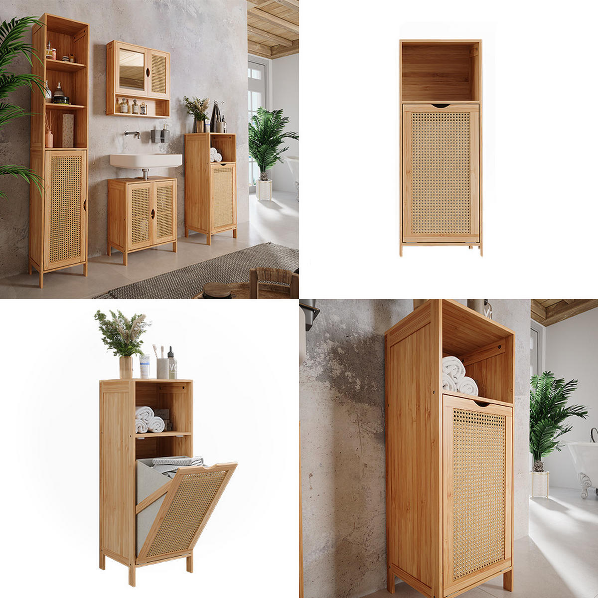 BADSCHRANK Liora Bambus 36 x 98 cm - Grün, Holzwerkstoff (36/98/33cm) - Vicco