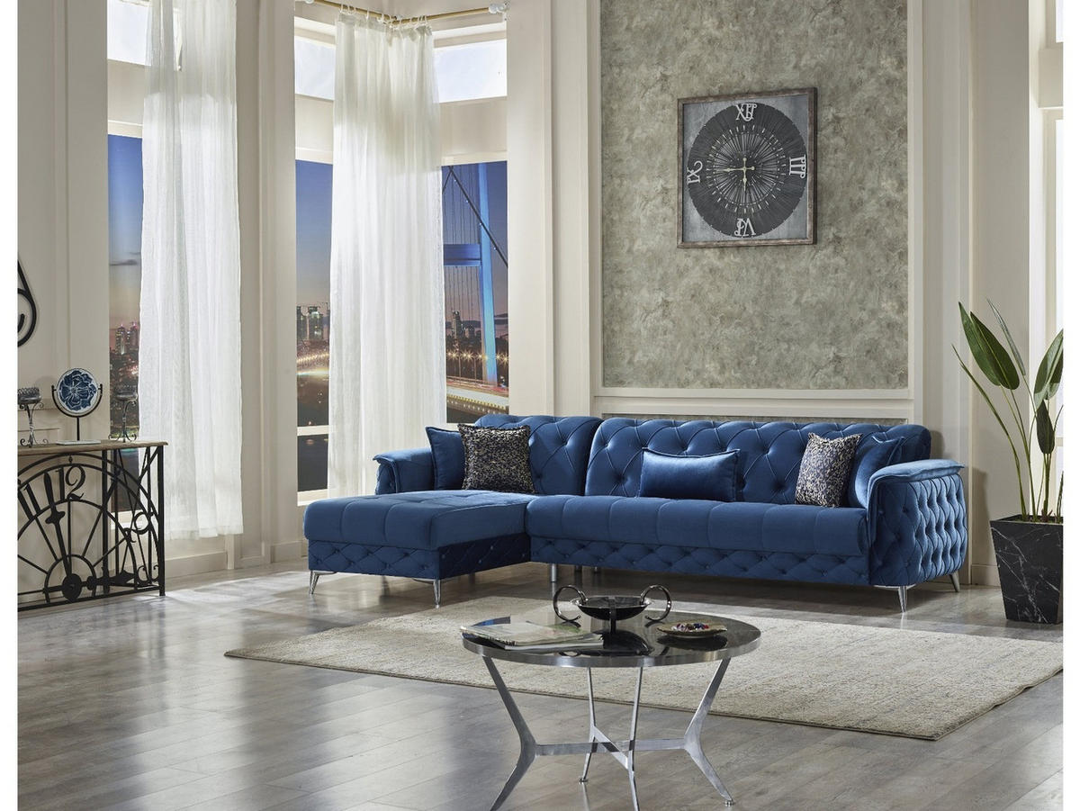 ECKSCHLAFSOFA Sucre Relax - Langer Schenkel Rechts - Blau, Holzwerkstoff/Kunststoff (180/310cm)
