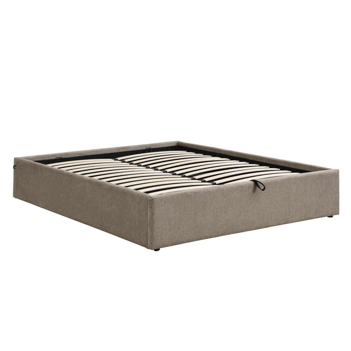 BETT mit Bettkasten 160 x 200 cm aus meliertem Stoff 170/36,50/214 cm - Braun, Holz (200/160cm) - Calicosy