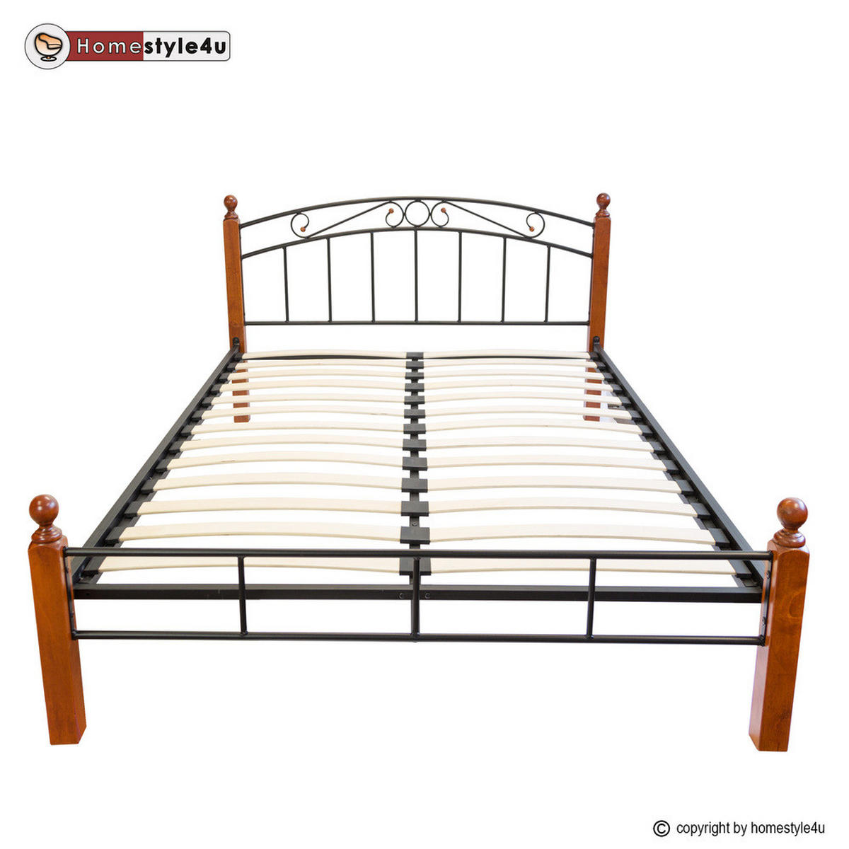 METALLBETT 180/200 cm in Schwarz Braun mit Lattenrost - Schwarz/Braun, Metall (180/200cm) - Homestyle4u