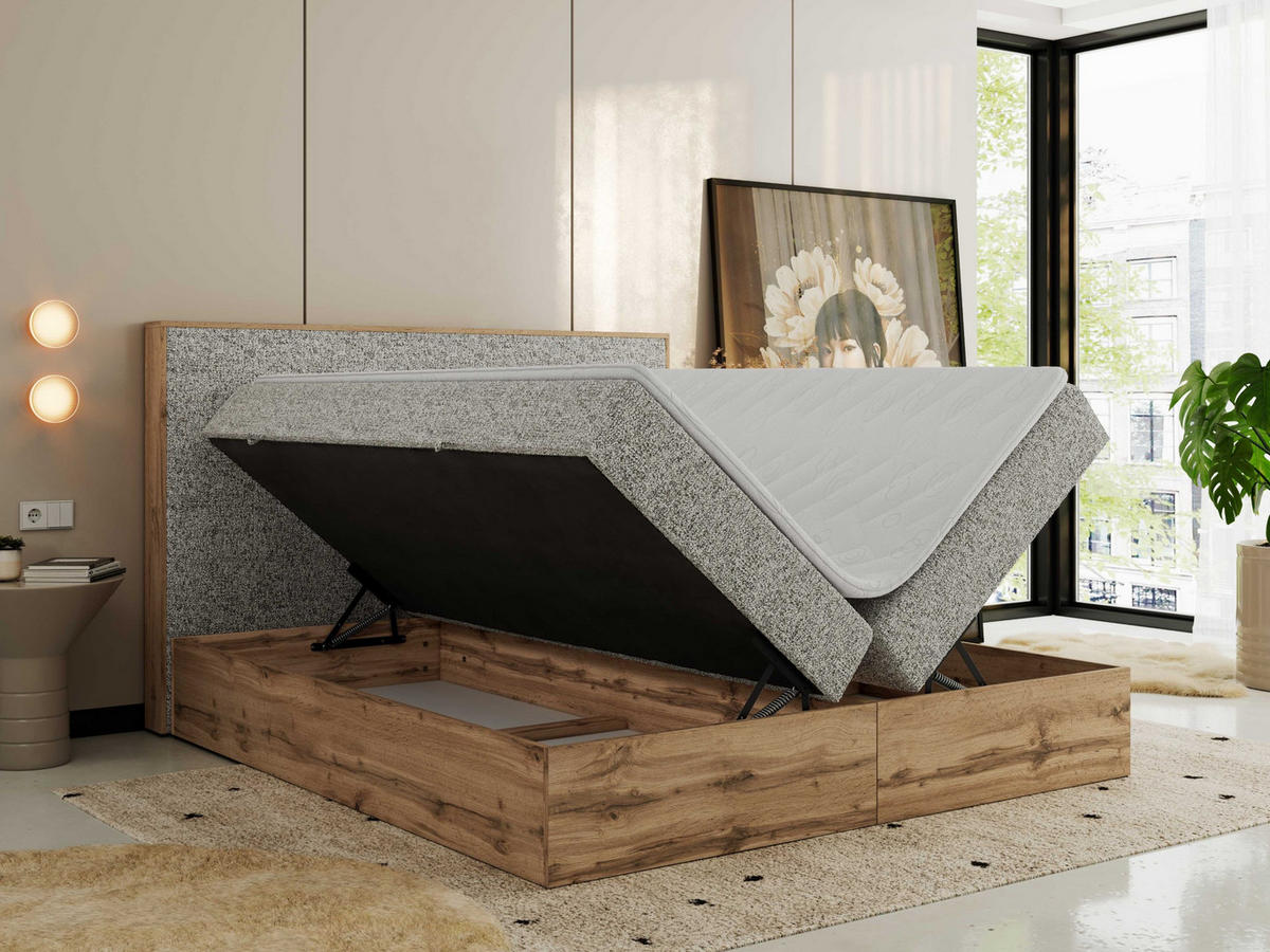 BOXBETT WOOD CLASSIC 140/200 - Beige Strukture - H4 - Beige, Textil (140/200cm) - MKS
