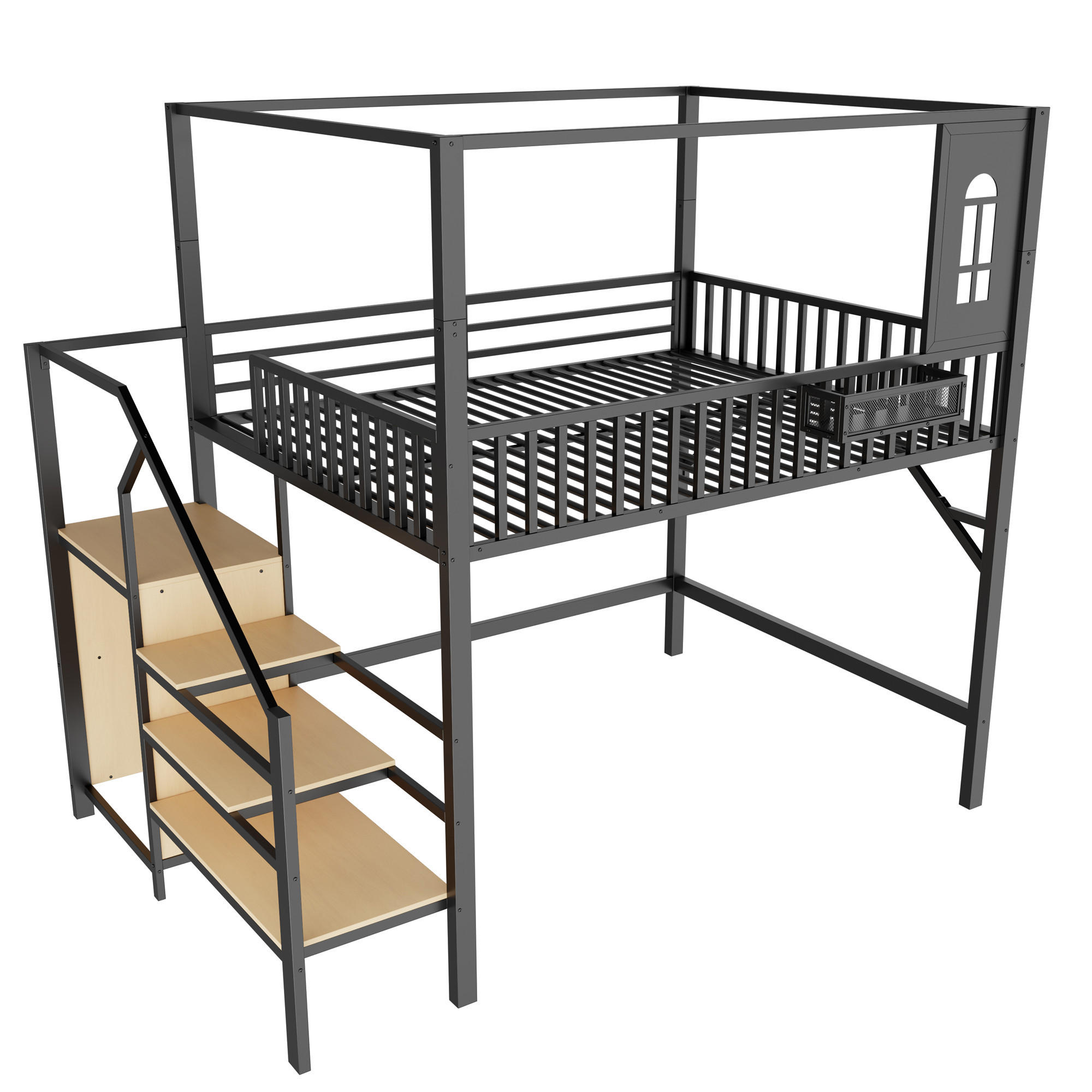 ComfortXL Hochbett Schwarz 140x200 cm