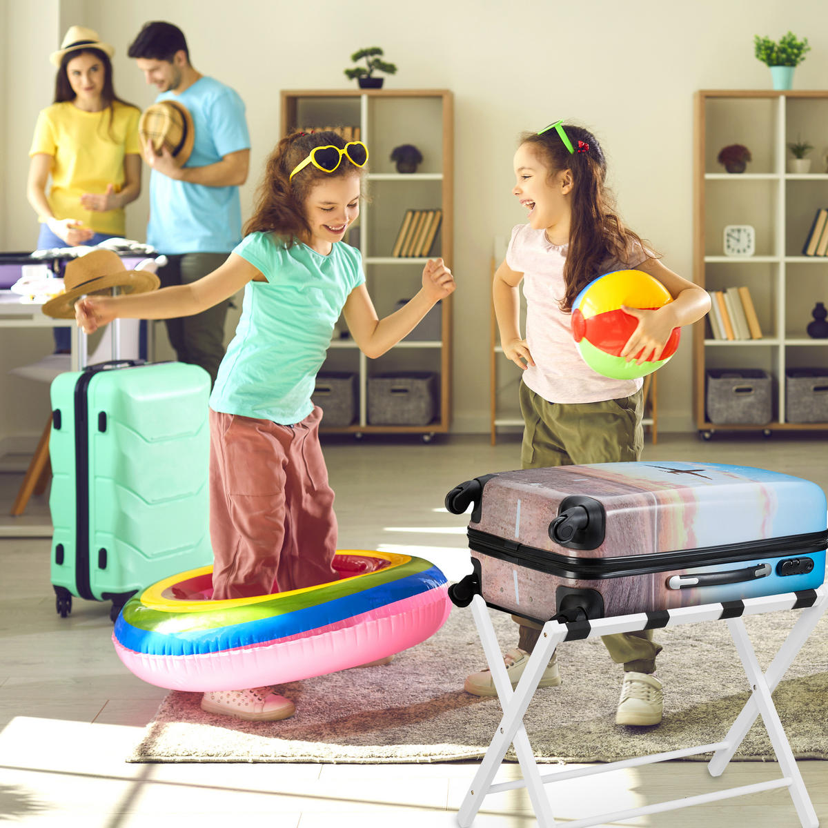 STOJAN na kufre - hnedá, drevo/textil (66/54.5/44cm) - Relaxdays