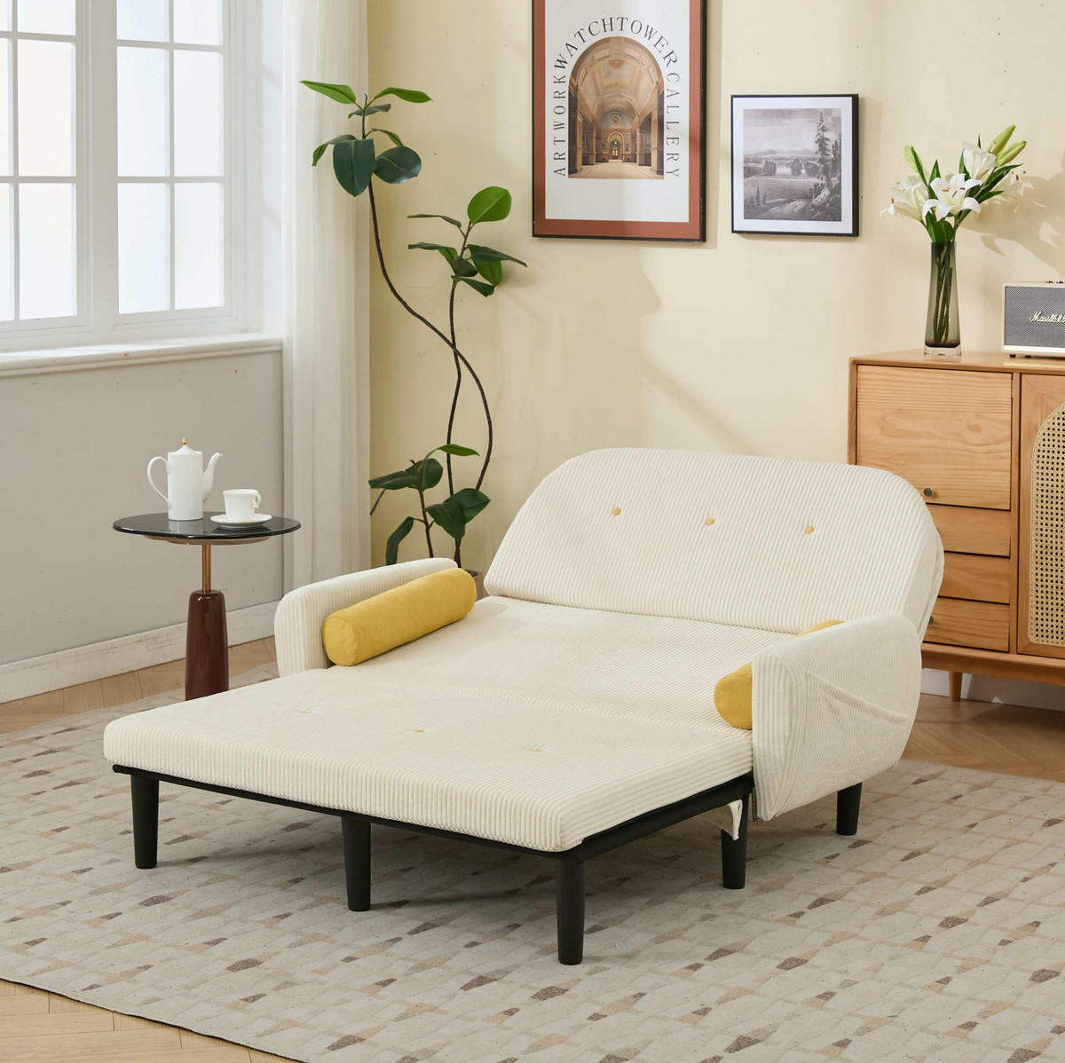 2-SITZER 133/77/85 cm elfenbeinfarben aus Cord mit verstellbarer Rückenlehne und 2 Kissen - Creme, Textil (77/85/133.5cm) - OKWISH
