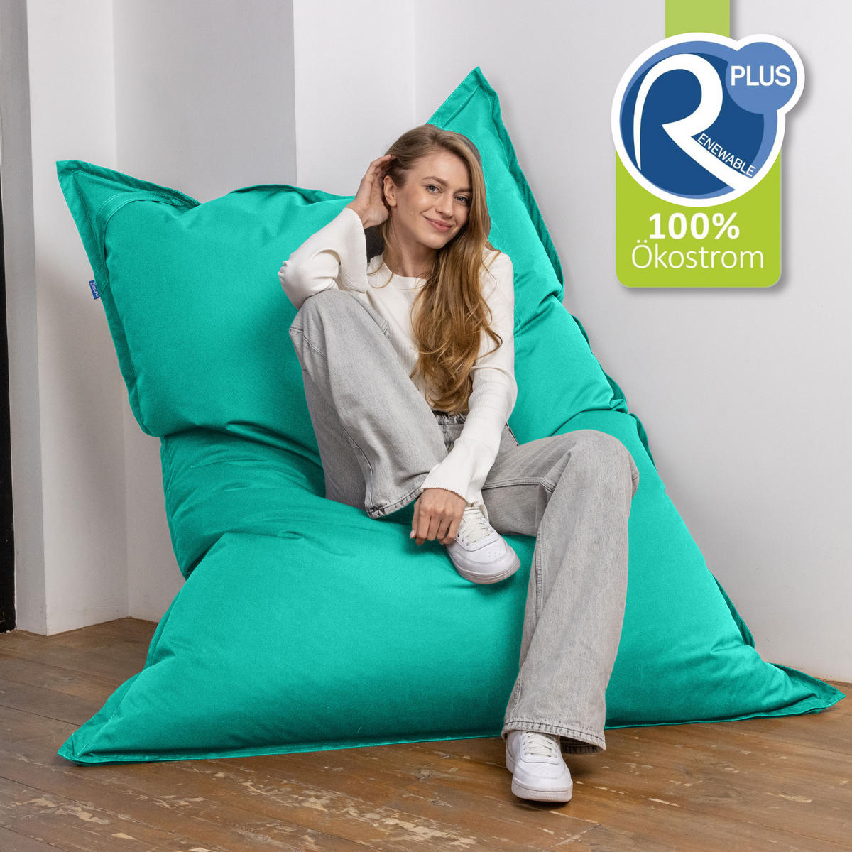 SITZSACK XXL Caree türkis, 140x180cm groß für Outdoor - Türkis, Textil (180/140/30cm) - Bruni