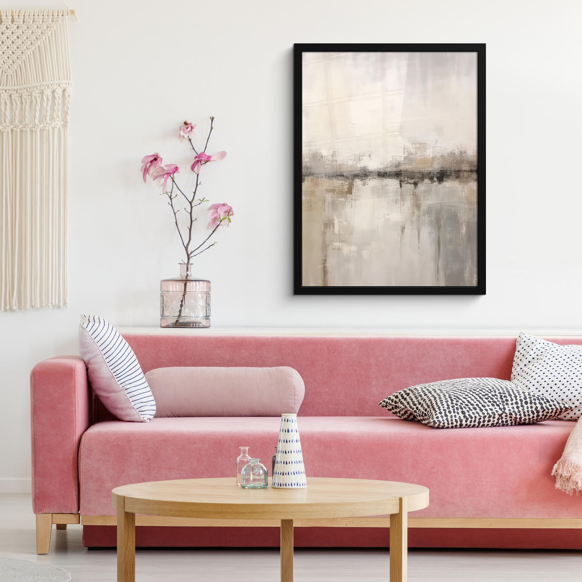 GERAHMTES BILD Moderne Kunst - Abstrakt - Beige 60x80 cm - Beige, Papier (60/80cm) - MuchoWow