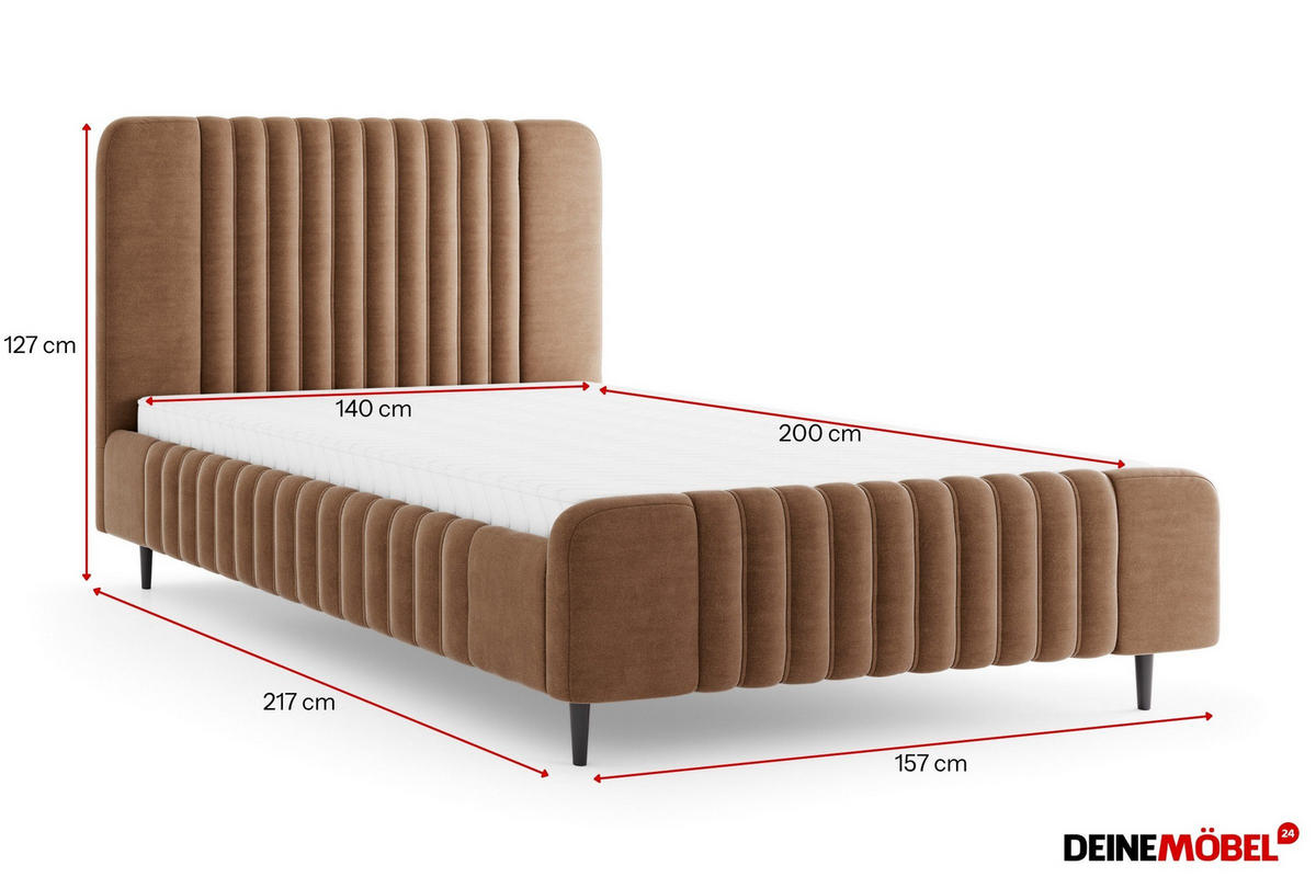 POLSTERBETT AURO 11 140/200 cm in Velours Braun - Braun, Holzwerkstoff (140/200cm) - Deine Möbel 24