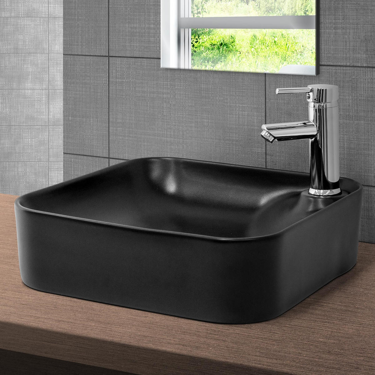 WASCHBECKEN - Schwarz, Keramik (43/12/43cm) - ML-DESIGN