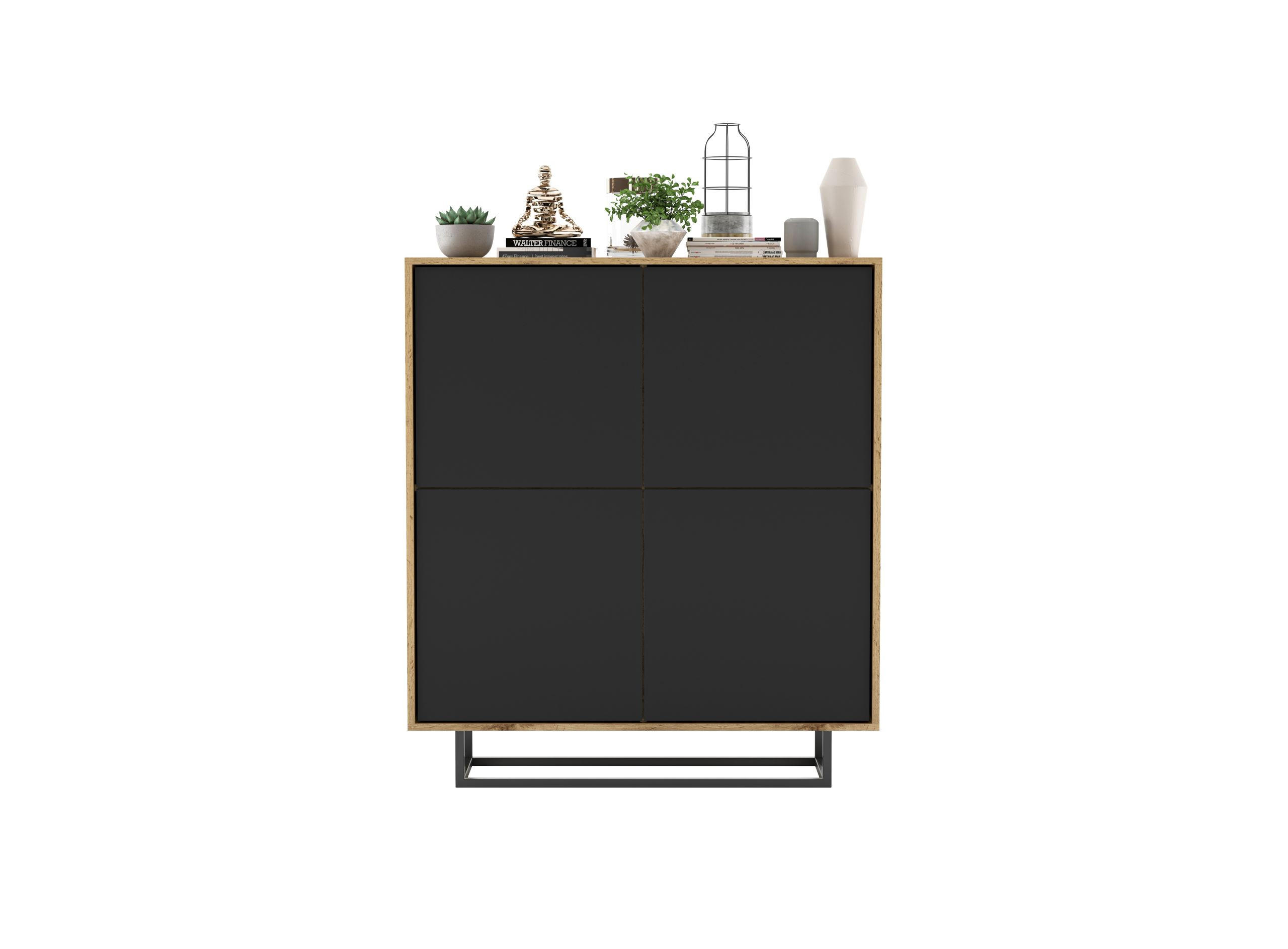 KOMMODE Apollo 4D Eiche wotan Schwarz Matt 113 cm - Schwarz, Holzwerkstoff/Metall (113/127/35cm) - Meble Lindner