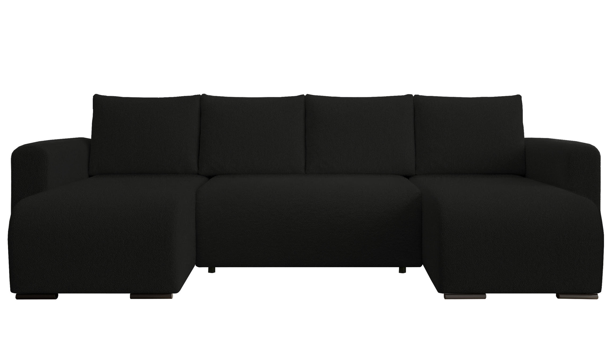 WOHNLANDSCHAFT DORA U mit Bettkasten und Schlaffunktion, U-Form, bequem - Schwarz, Textil (305/85/140cm) - Storez24