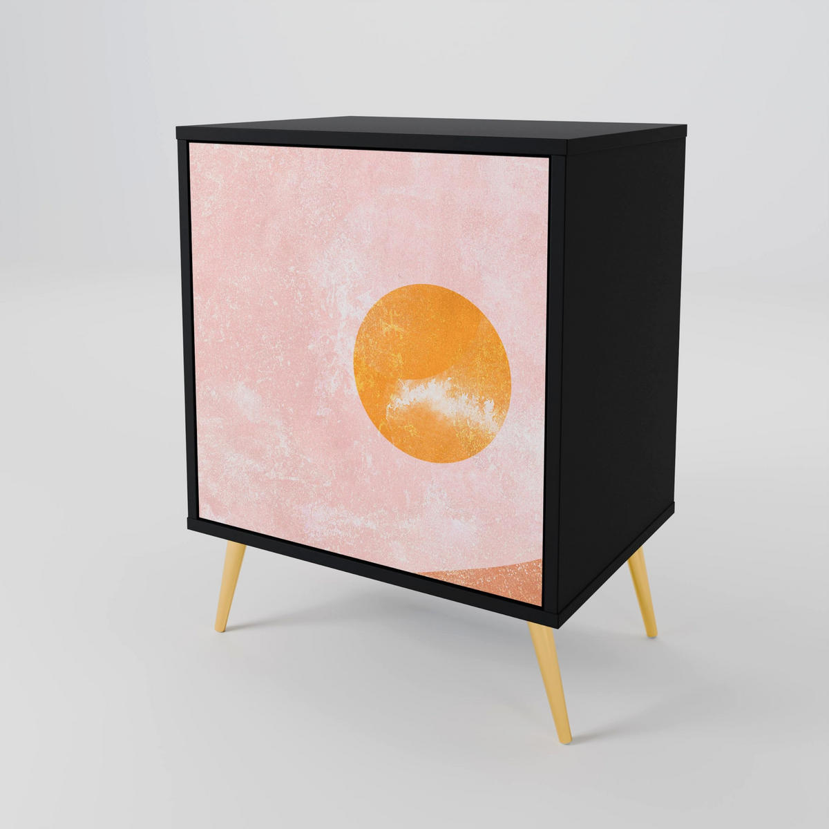 SIDEBOARD LUMINOUS SUNLIGHT, Schwarz, 57,5x42x72,5 cm, Schwarze Metallfüße - Multicolor/Schwarz, Holzwerkstoff/Metall (57.5/72.5/42cm) - SpaceRebels