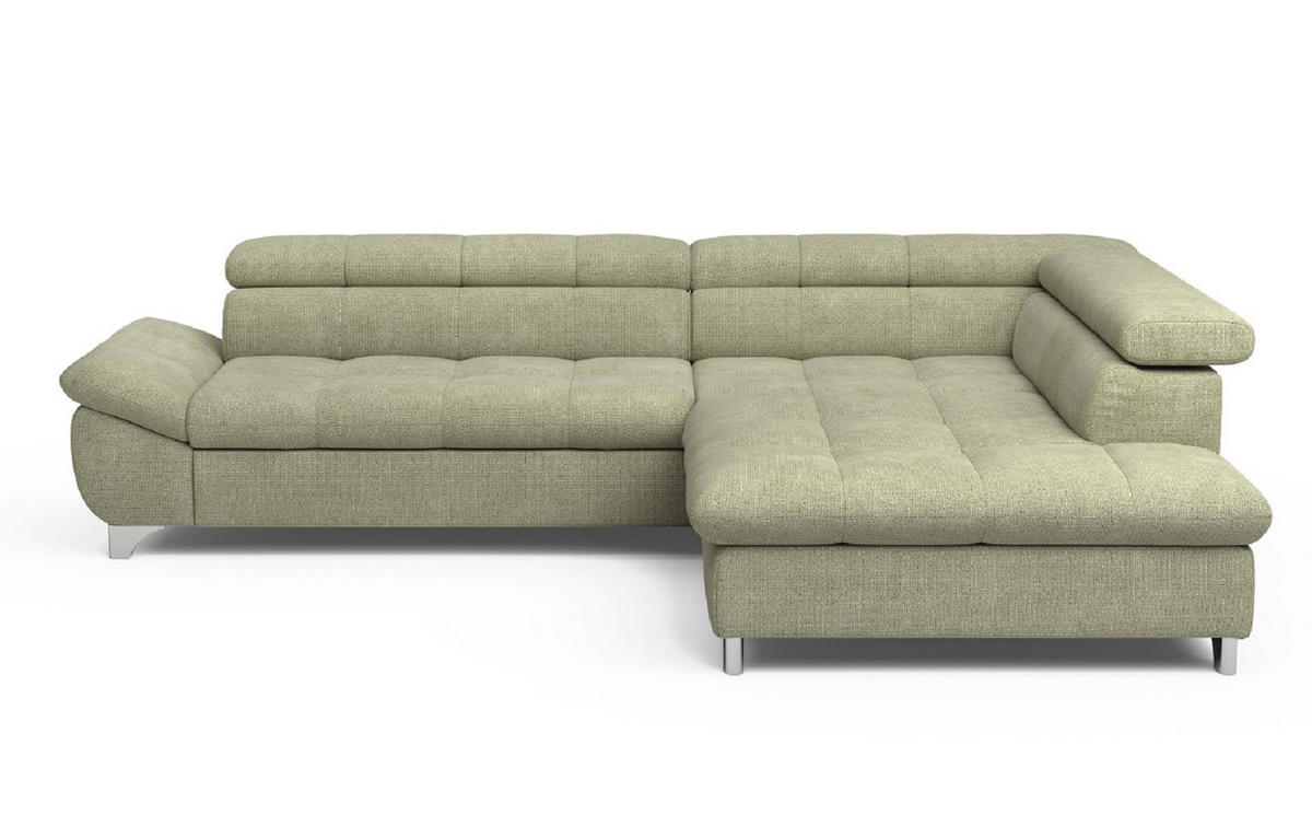 ECKSOFA mit Schlaffunktion und verstellbare Kopflehnen - Silberfarben/Grün, Textil/Metall (234/312cm) - Cotta