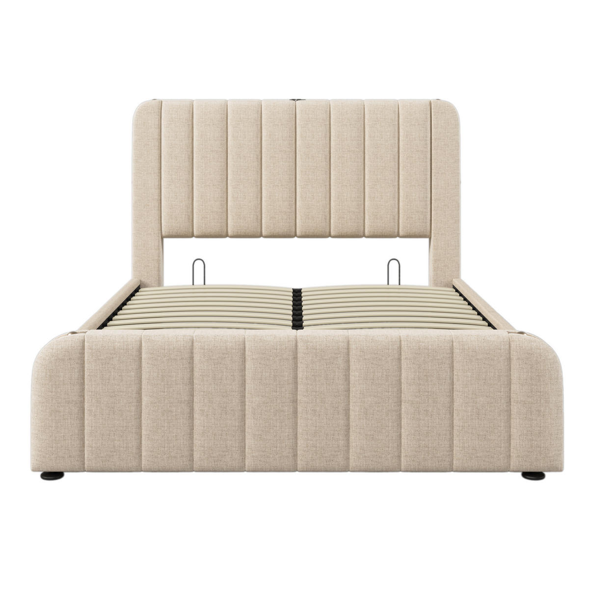 POLSTERBETT 160/200 cm Beige mit USB Typ-C und hydraulischem Stauraum - Beige, Textil (160/200cm) - OKWISH