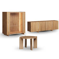 WOHNWAND Travertino 3-tlg Wildeiche Natur 350 / 63 / 206cm mit Travertin Naturstein - Wildeiche/Eichefarben, Holz (350/206/63cm) - Feldmann-Wohnen