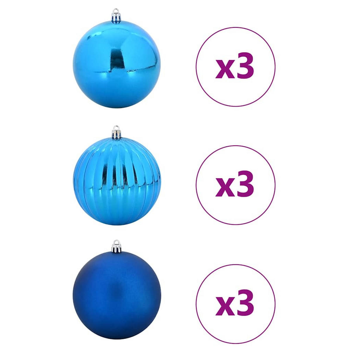 WEIHNACHTSKUGELSET XL 9 -teilig 15/15/15 cm Blau Kunststoff - Blau, Kunststoff (15/15/15cm) - vidaXL