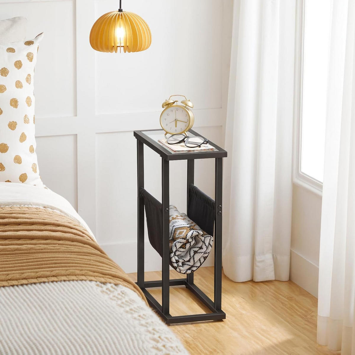 BEISTELLTISCH Schwarz aus gehärtetem Glas Zeitschriftenhalter - Schwarz, Holzwerkstoff (40/18/55cm) - Hoobro