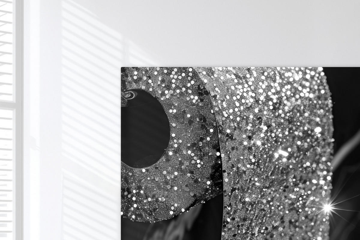 LEINWANDBILD WC - Toilettenpapier - Schwarz und weiß - Glitter Wohnzimmer 120x80 cm - Silberfarben, Textil (120/80cm) - MuchoWow