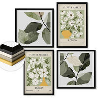 WANDBILDER 4er-Set - 50x50 cm & 40x60 cm Schwarzer Rahmen - Blumenmuster London Dublin - Schwarz, Kunststoff (50/50cm) - ArtPrintCave