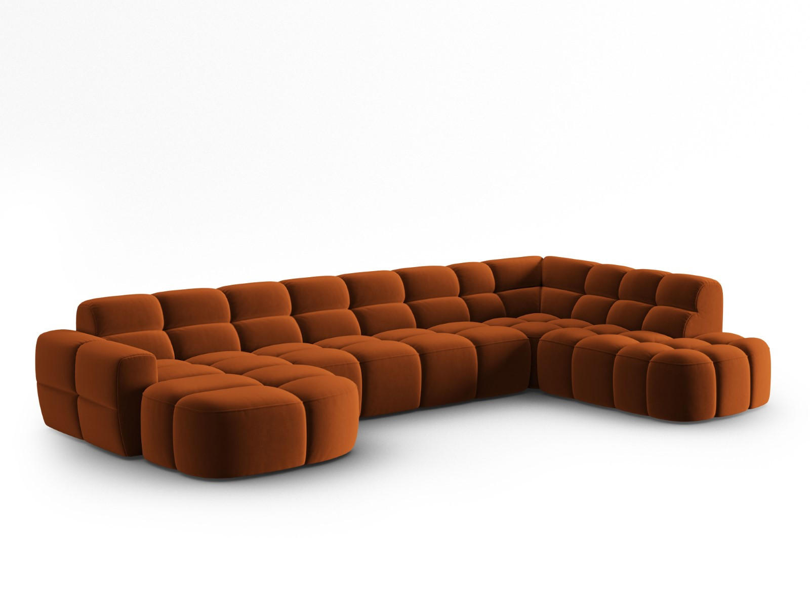 PANORAMASOFA rechts Lisa aus Samt terrakotta 7 Sitzplätze - Terra cotta, Textil (234/77/387cm) - Micadoni