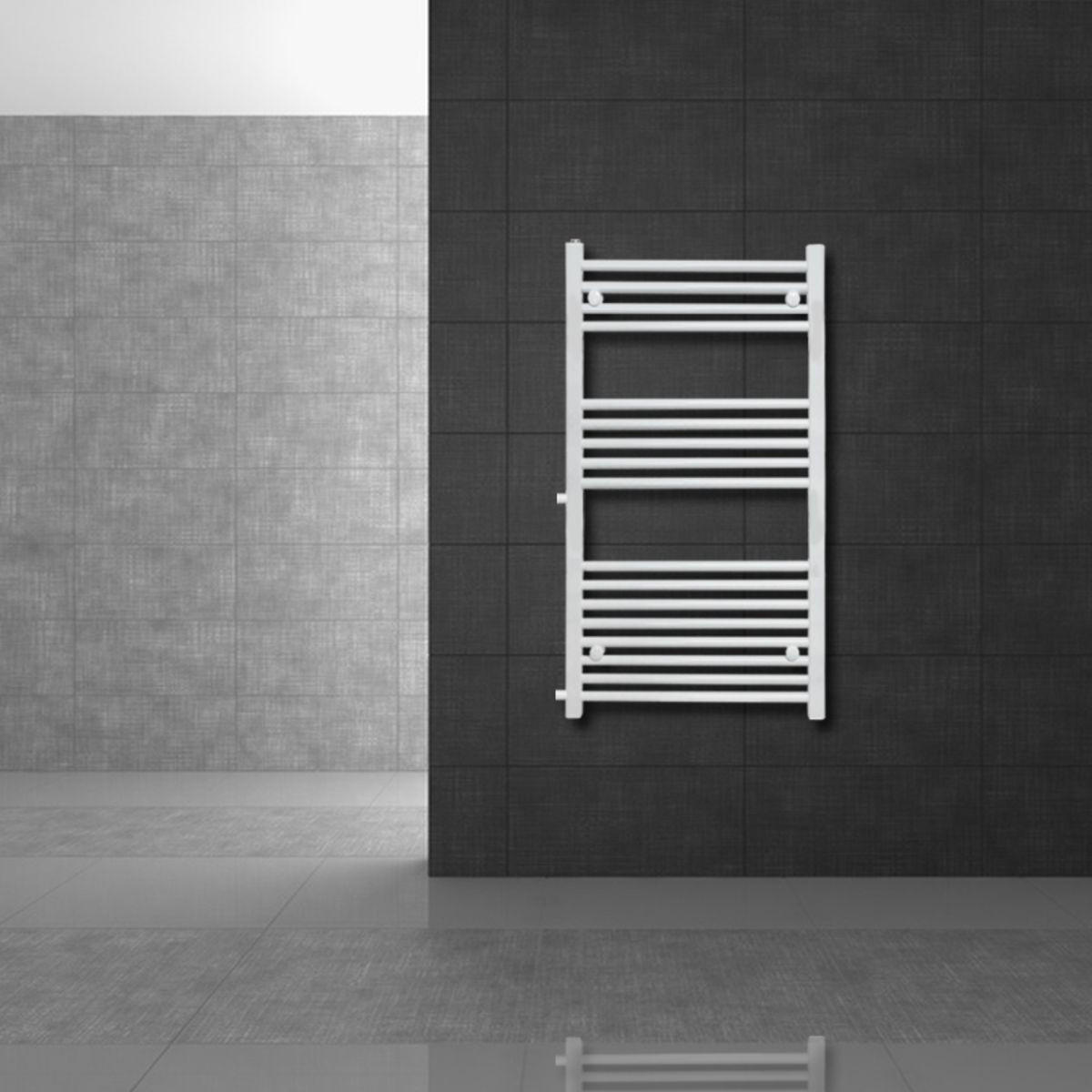 KOUPELNOVÝ radiátor Sahara 500 × 1200 mm, bílý, rovný, se sadou termostatického ventilu - bílá, kov (50/120/3cm) - LuxeBath