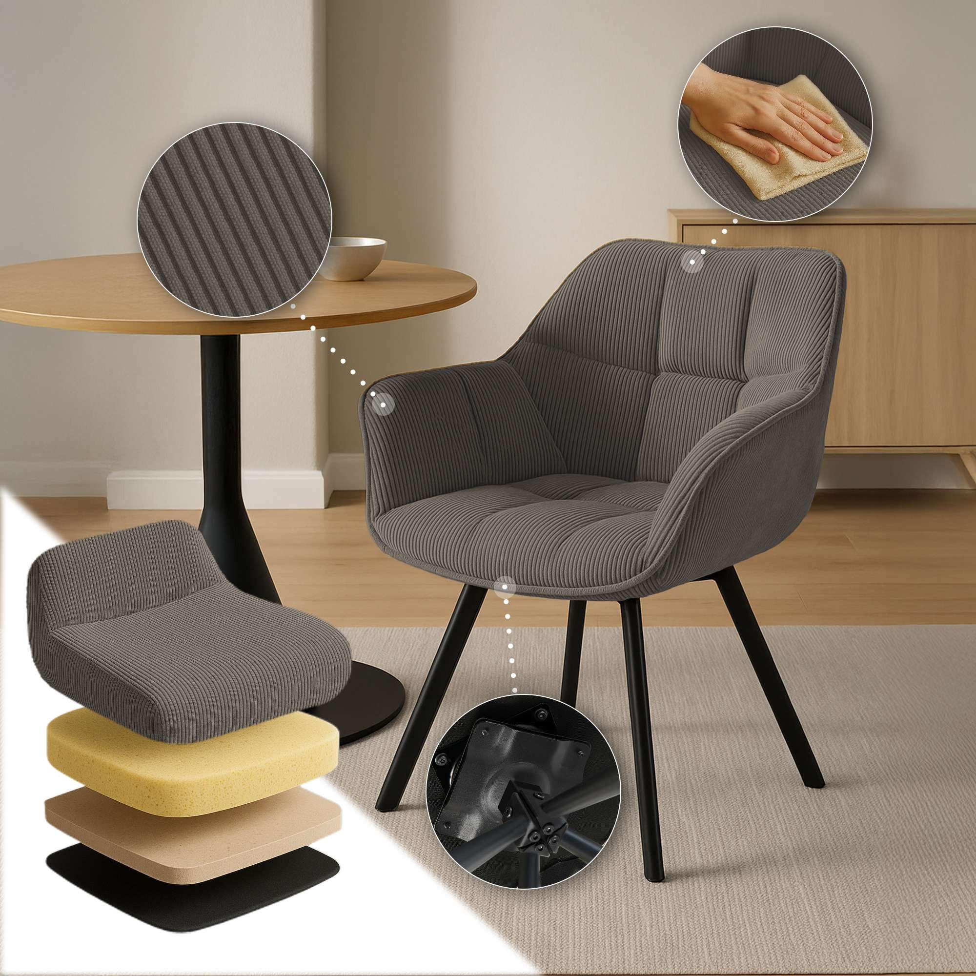 ARMLEHNENSTUHL 2er Set Cord Braun - Schwarz/Braun, Textil/Metall (60/81/59cm) - CLP