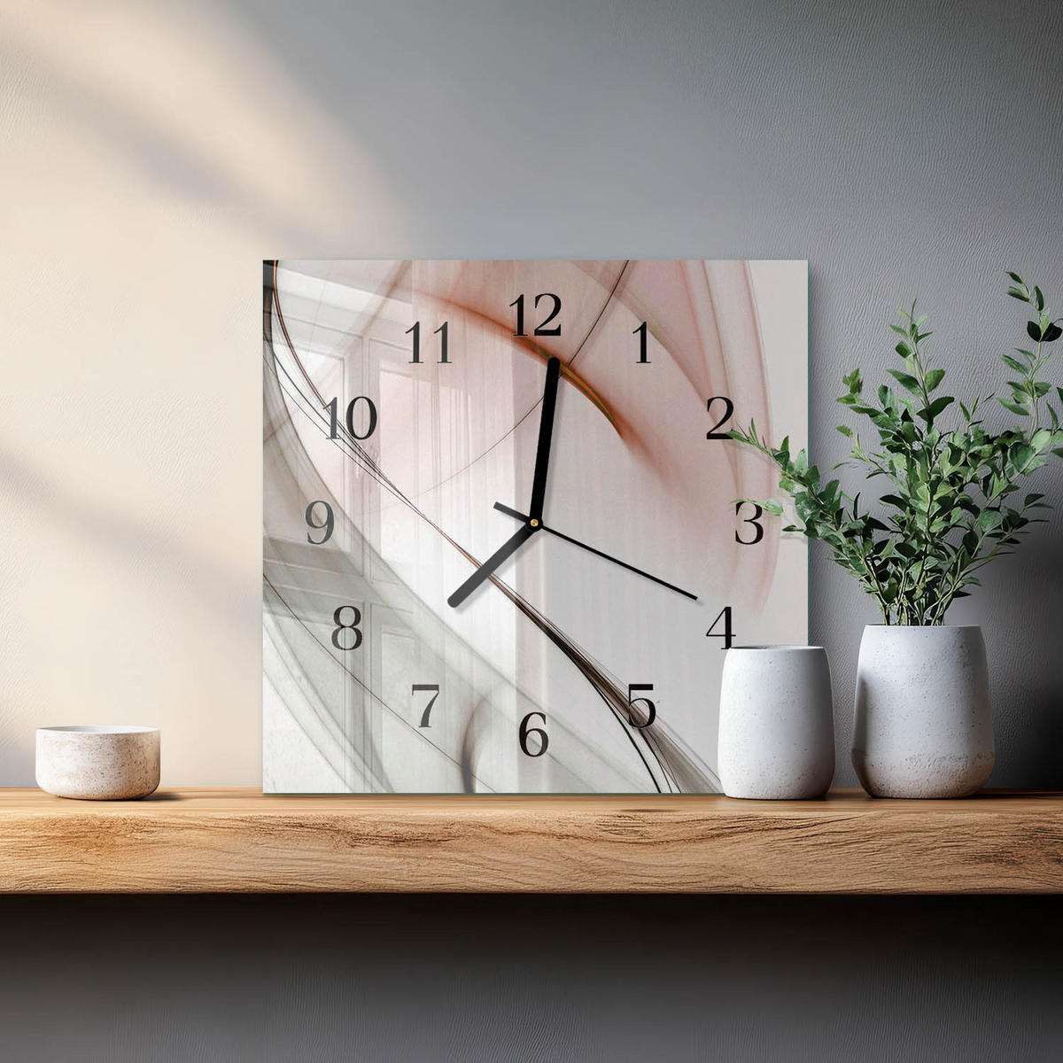 WANDUHR 30x30 cm - Abstraktion - Braun, Glas (30/30/0.4cm) - TULUP