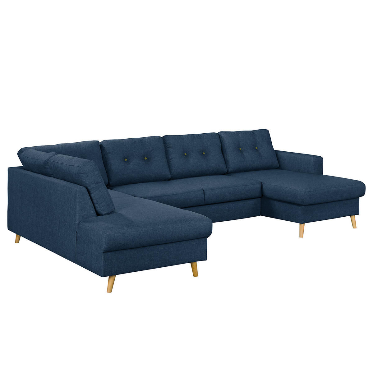 WOHNLANDSCHAFT mit Longchair - Blau/Olivgrün, Textil (290/90/200cm) - home24